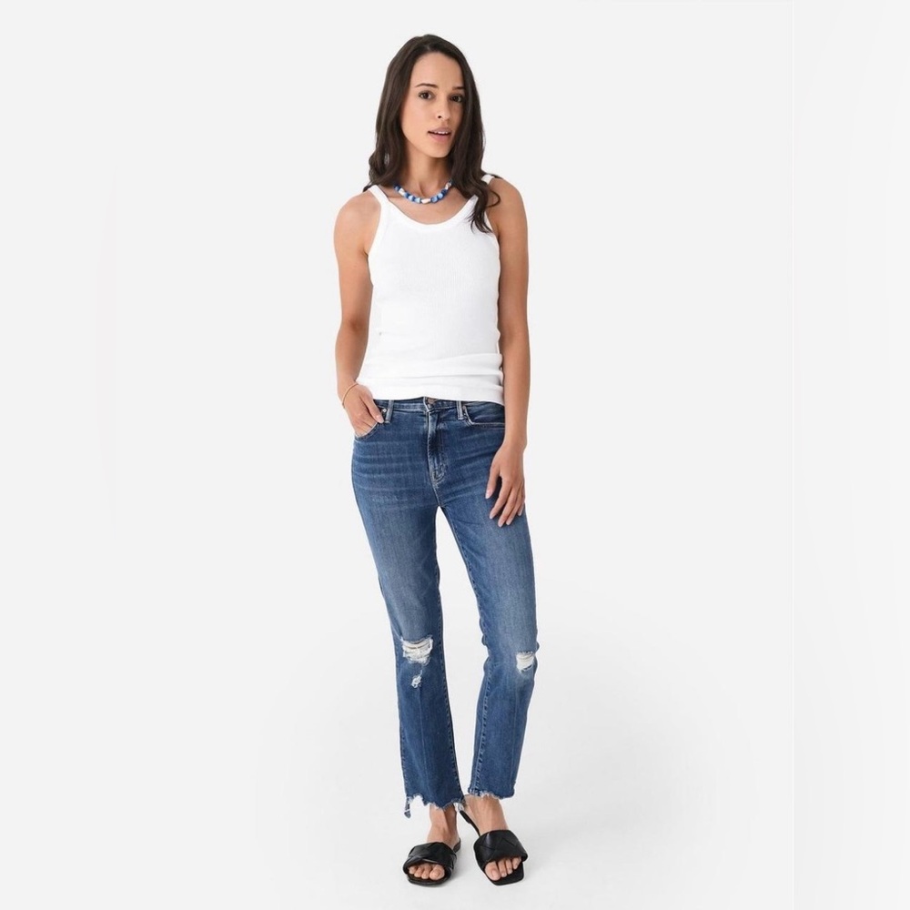 MOTHER The Insider Crop Step Chew Dancing on Coals Distressed Indigo Jeans Sz:29